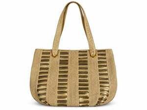 Vintage Sharif Designs Gold Metallic Leather Woven Tote Shoulder Bag